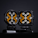 18W(1700Lm) LED darba lukturis KAMAR X-SPIDER 3 L0196 ar dzintarkrāsas LED joslu, 9 LED, 12/24V, IP67, alumīnija korpuss, 111x111x29,5mm, 0,3m kabelis, ECE R10, 2 gadu garantija