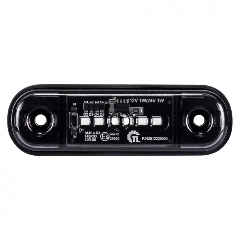 KAMAR L1320 6LED priekšējais gabarītlukturis, 1W, 12/24V, IP67, tumši tonēta lēca, balta gaisma, PC polikarbonāts, 30cm kabelis, R10/R148, 2 gadu garantija