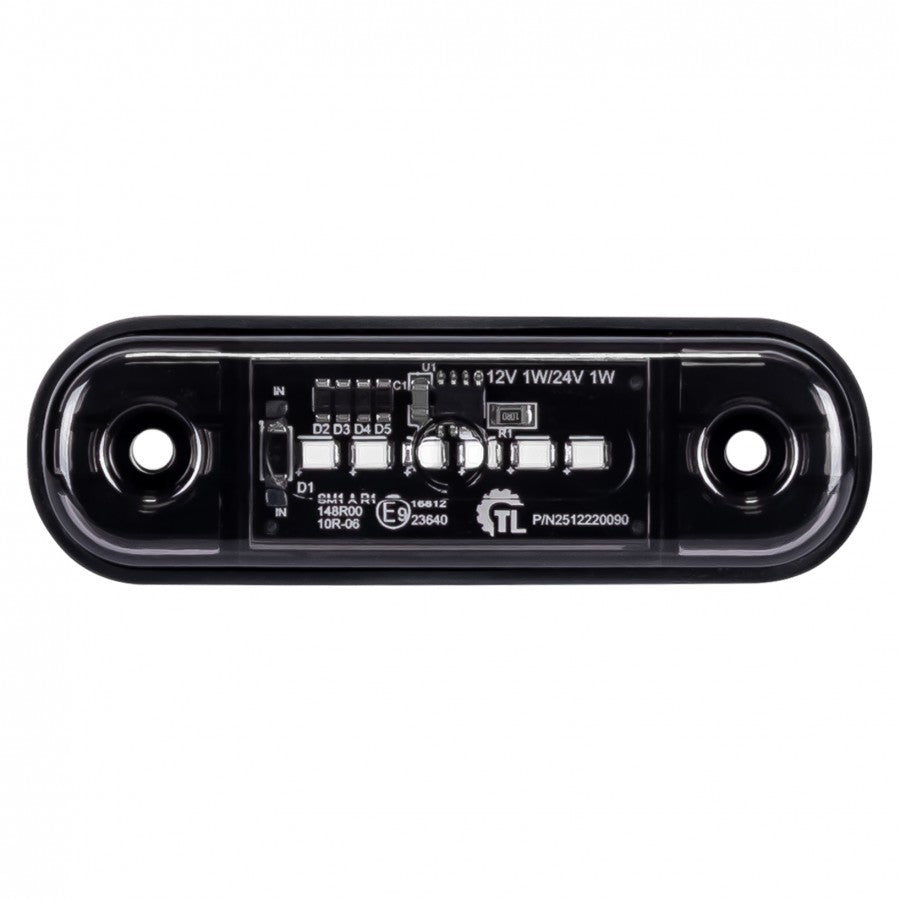 KAMAR L1320 6LED priekšējais gabarītlukturis, 1W, 12/24V, IP67, tumši tonēta lēca, balta gaisma, PC polikarbonāts, 30cm kabelis, R10/R148, 2 gadu garantija