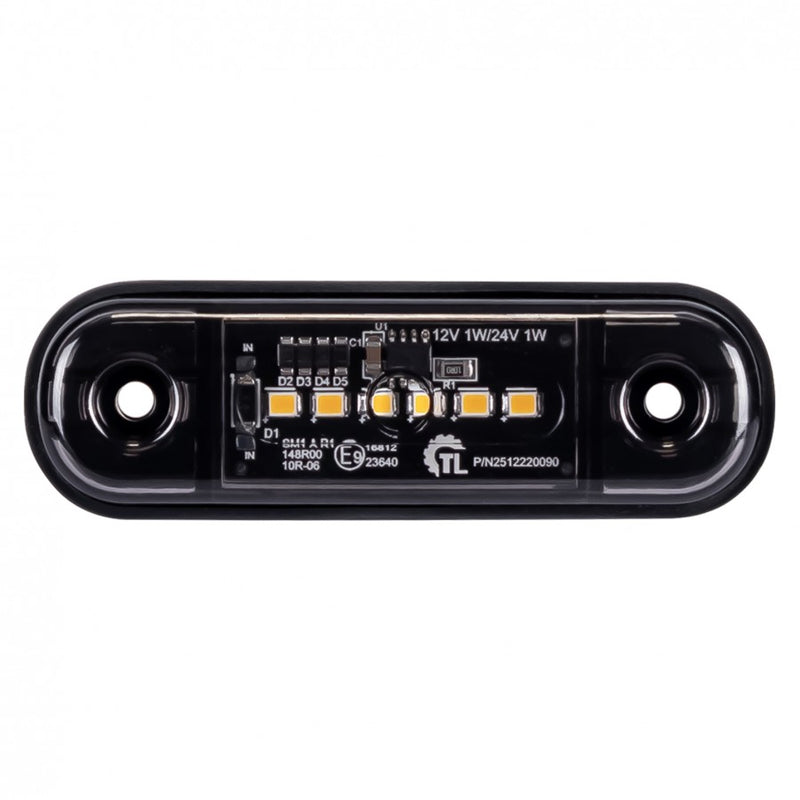 KAMAR L1321 6LED sānu gabarītlukturis, 1W, 12/24V, IP67, tumši tonēta lēca, oranža gaisma, PC polikarbonāts, 30cm kabelis, R10/R148, 2 gadu garantija