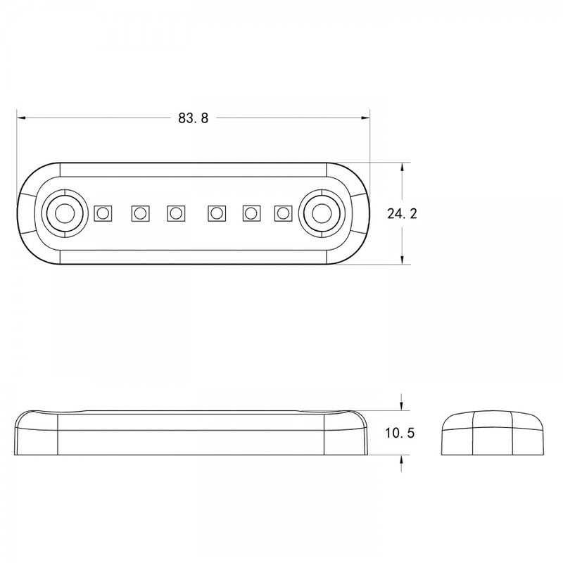 KAMAR L1321 6LED sānu gabarītlukturis, 1W, 12/24V, IP67, tumši tonēta lēca, oranža gaisma, PC polikarbonāts, 30cm kabelis, R10/R148, 2 gadu garantija