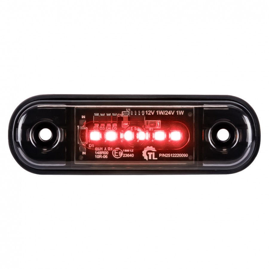 KAMAR L1322 6LED aizmugurējais gabarītlukturis, 1W, 12/24V, IP67, tumši tonēta lēca, sarkana gaisma, PC polikarbonāts, 30cm kabelis, R10/R148, 2 gadu garantija