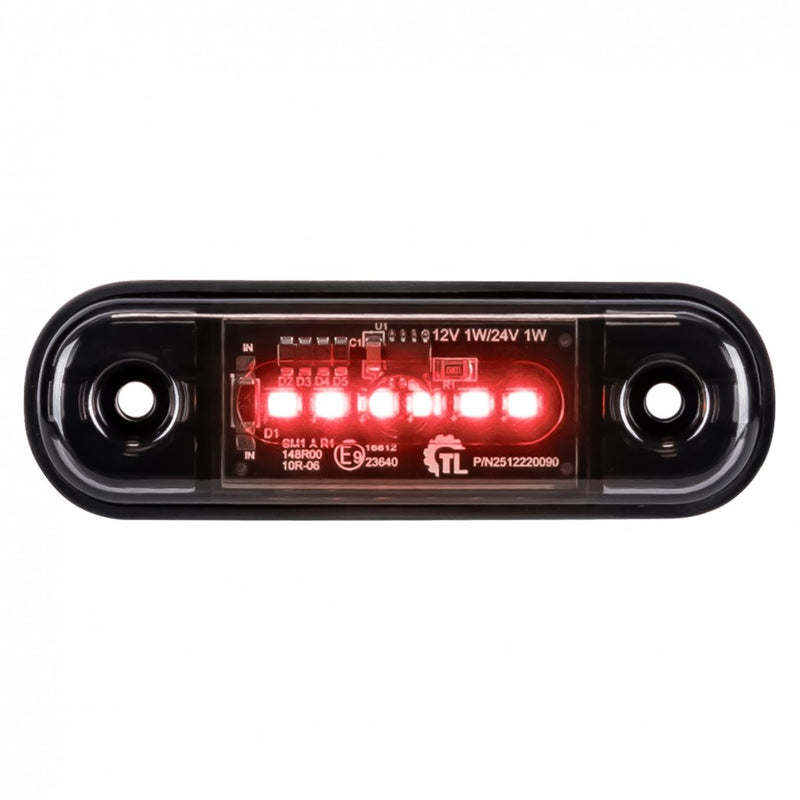 KAMAR L1322 6LED aizmugurējais gabarītlukturis, 1W, 12/24V, IP67, tumši tonēta lēca, sarkana gaisma, PC polikarbonāts, 30cm kabelis, R10/R148, 2 gadu garantija