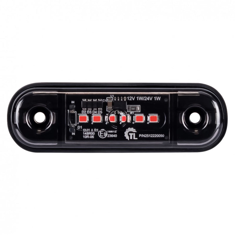 KAMAR L1322 6LED aizmugurējais gabarītlukturis, 1W, 12/24V, IP67, tumši tonēta lēca, sarkana gaisma, PC polikarbonāts, 30cm kabelis, R10/R148, 2 gadu garantija