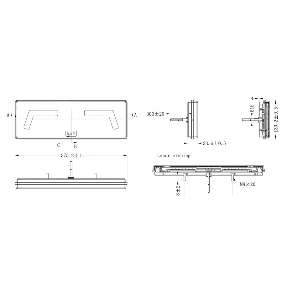 KAMAR LED aizmugures lampa L1859 kreisā 12/24 V ar 96 LED, trīsstūra atstarotāju, miglas un atpakaļgaitas gaismu