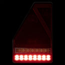 KAMAR L1907 LED aizmugurējais kombinētais lukturis, kreisais, 45LED, 12/24V, 5 gaismas funkcijas ar trijstūra atstarotāju, IP67, 218x145x35mm, 30cm kabelis, ECE homologācija, 2 gadu garantija