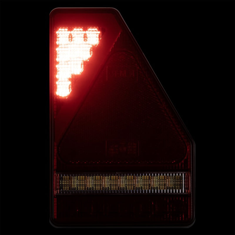 KAMAR L1908 LED aizmugurējais kombinētais lukturis, labais, 45LED, 12/24V, 5 gaismas funkcijas ar trijstūra atstarotāju, IP67, 218x145x35mm, 30cm kabelis, ECE homologācija, 2 gadu garantija
