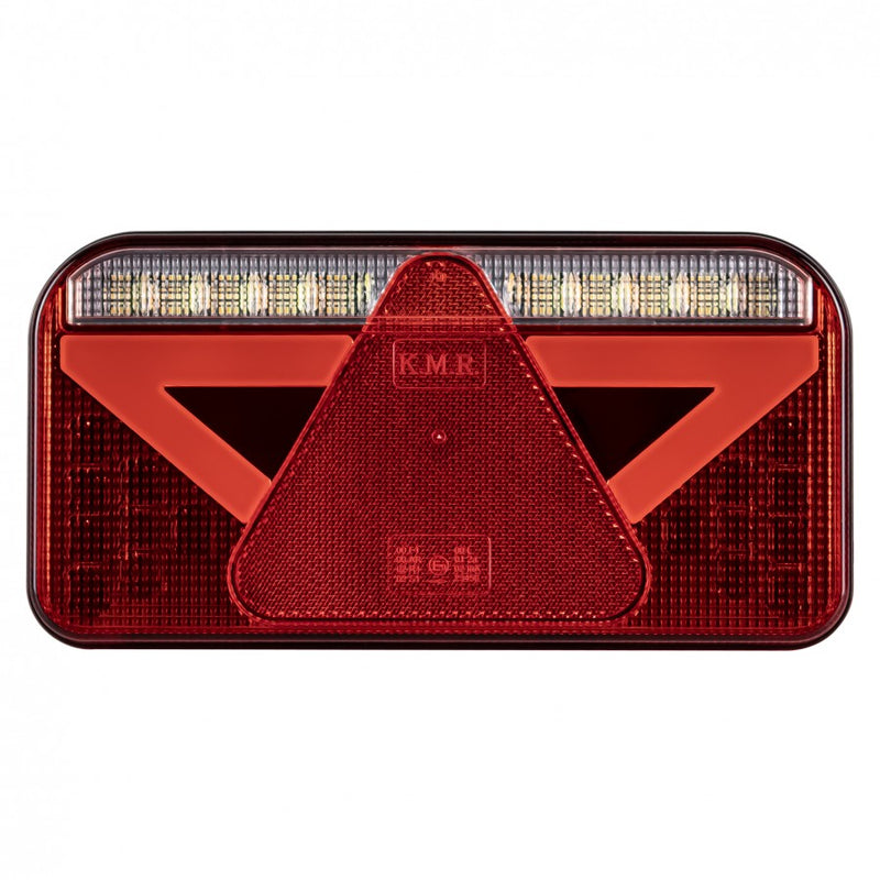 KAMAR L1912 5-FUN LED aizmugurējais kombinētais lukturis, labais, 61LED, 12/24V, 7 funkcijas, trijstūra atstarotājs, numura zīmes apgaismojums, IP67, 256x130mm, 30cm kabelis, ECE homologācija, 2 gadu garantija