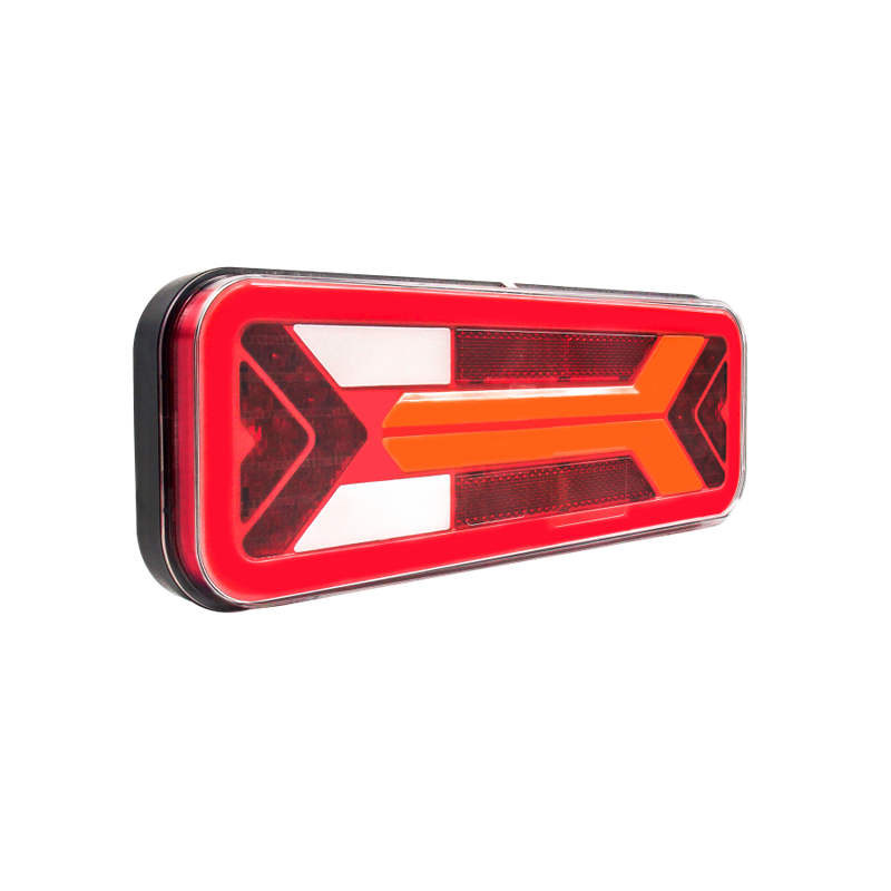 KAMAR L1960 labais LED aizmugurējais kombinētais lukturis, 12/24V, dinamiskais pagrieziena rādītājs, 6 funkcijas, 250x140mm, ECE R3/R10/R148, 2 gadu garantija