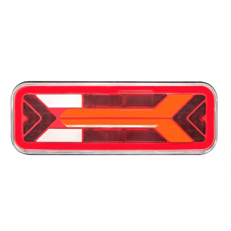 KAMAR L1960 labais LED aizmugurējais kombinētais lukturis, 12/24V, dinamiskais pagrieziena rādītājs, 6 funkcijas, 250x140mm, ECE R3/R10/R148, 2 gadu garantija