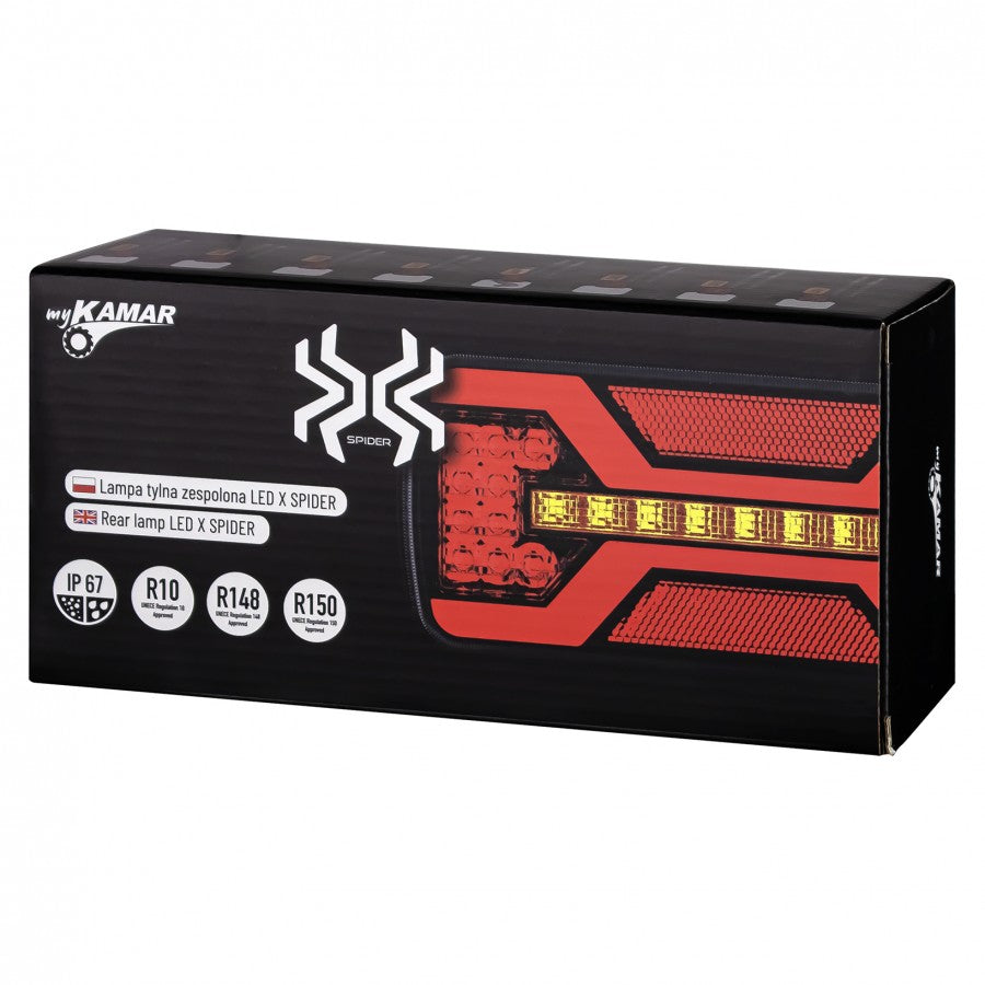KAMAR X-SPIDER LED aizmugures lampa L2424 12/24 V IP67 ar miglas gaismu, pagrieziena rādītāju un 69 LED