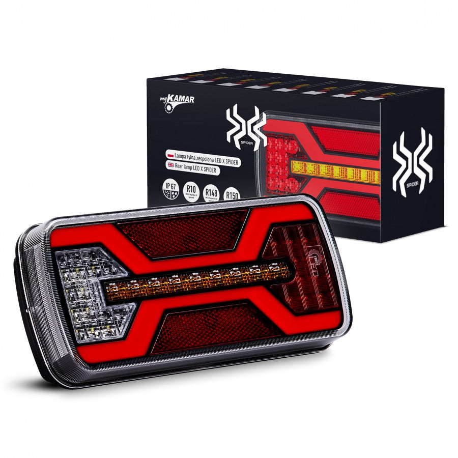 KAMAR X-SPIDER LED aizmugures lampa L2425 COF 10–30 V IP67 ar atpakaļgaitas gaismu un 69 LED