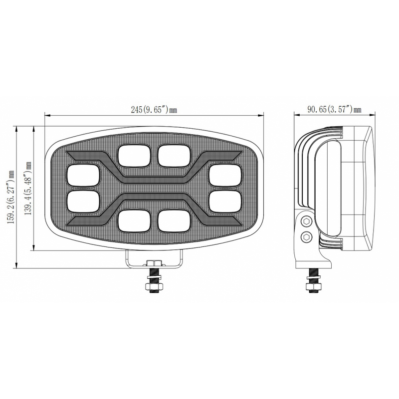 54W LED tālās gaismas lukturis KAMAR X-SPIDER L3436 ar baltu pozīcijas gaismu un dzintarkrāsas stroboskopu, 72 LED, 12/24V, IP6K9K, 245x159x90,65mm, 2 gadu garantija