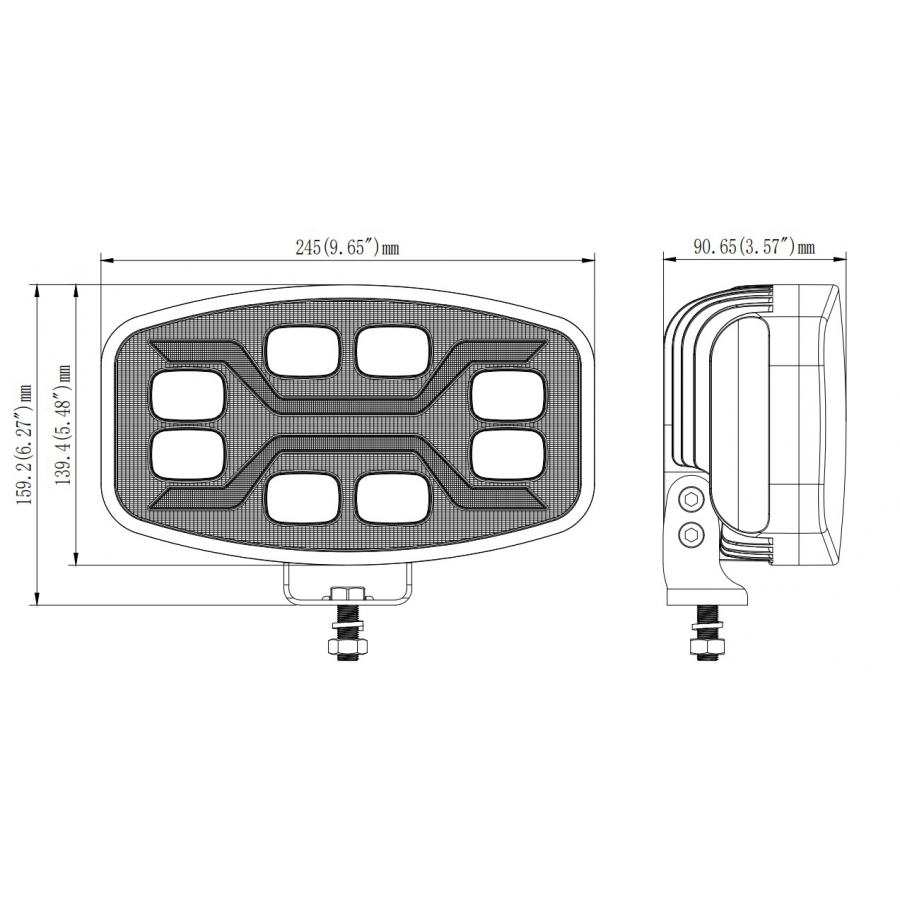 54W LED tālās gaismas lukturis KAMAR X-SPIDER L3436 ar baltu pozīcijas gaismu un dzintarkrāsas stroboskopu, 72 LED, 12/24V, IP6K9K, 245x159x90,65mm, 2 gadu garantija