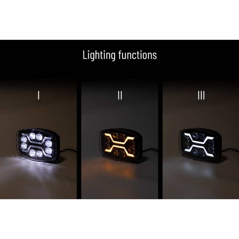 54W LED tālās gaismas lukturis KAMAR X-SPIDER L3436 ar baltu pozīcijas gaismu un dzintarkrāsas stroboskopu, 72 LED, 12/24V, IP6K9K, 245x159x90,65mm, 2 gadu garantija