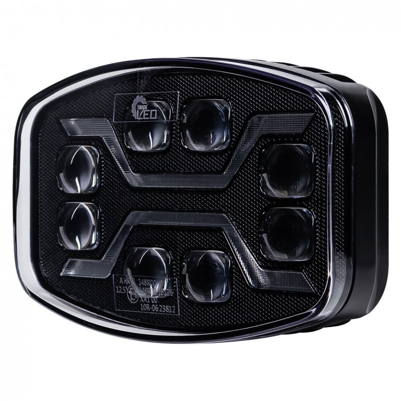 54W LED tālās gaismas lukturis KAMAR X-SPIDER L3436 ar baltu pozīcijas gaismu un dzintarkrāsas stroboskopu, 72 LED, 12/24V, IP6K9K, 245x159x90,65mm, 2 gadu garantija