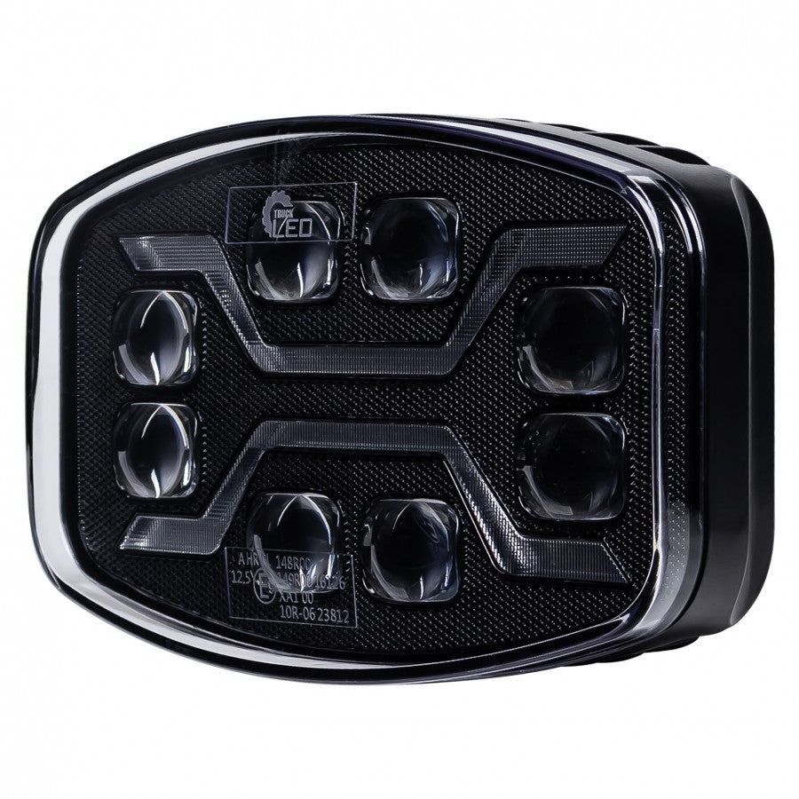 54W LED tālās gaismas lukturis KAMAR X-SPIDER L3436 ar baltu pozīcijas gaismu un dzintarkrāsas stroboskopu, 72 LED, 12/24V, IP6K9K, 245x159x90,65mm, 2 gadu garantija