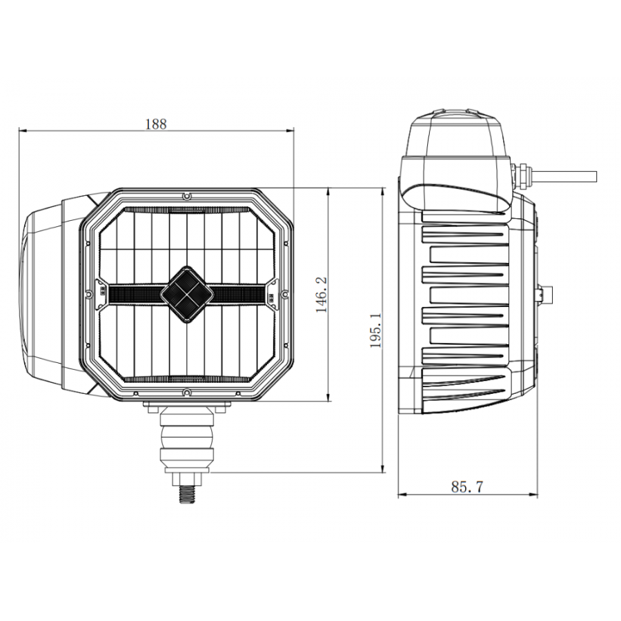 LED headlight with heated lens, 48 LEDs, 12/24 V