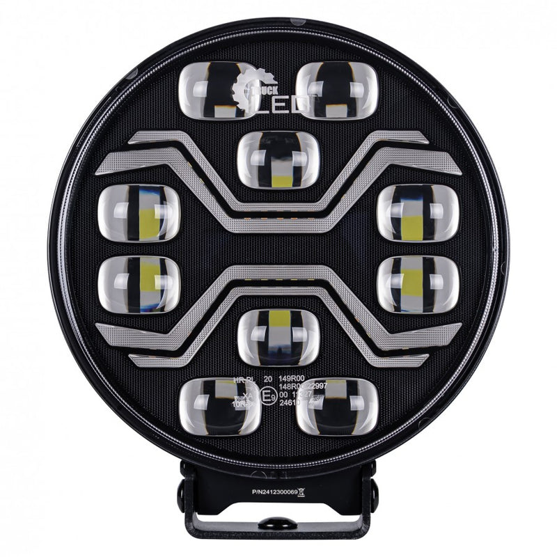 KAMAR X-SPIDER TOXIC L3440 LED tālās gaismas lukturis ar balto pozīcijas un oranžo brīdinājuma gaismu, 80/3/14W, 12/24V, 10+42LED, IP6K9K/IP6K8, 2,5m kabelis, ECE R10/R65/R148/R149, 2 gadu garantija