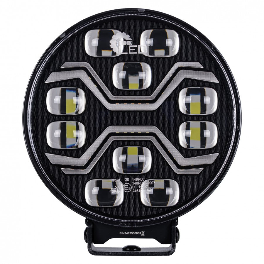 KAMAR X-SPIDER TOXIC L3440 LED tālās gaismas lukturis ar balto pozīcijas un oranžo brīdinājuma gaismu, 80/3/14W, 12/24V, 10+42LED, IP6K9K/IP6K8, 2,5m kabelis, ECE R10/R65/R148/R149, 2 gadu garantija