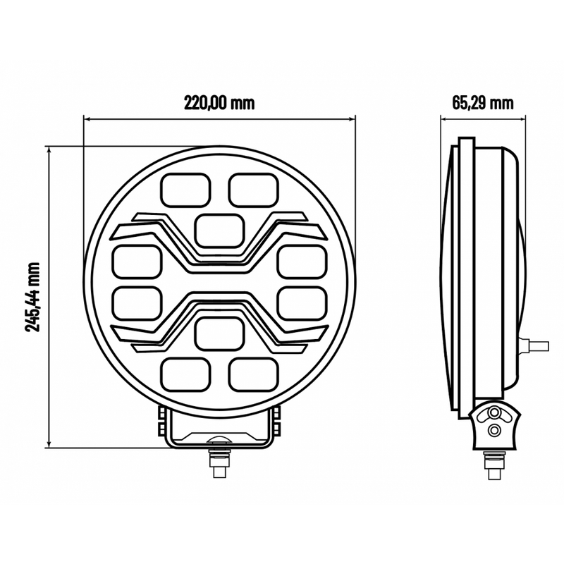 KAMAR X-SPIDER TOXIC L3440 LED tālās gaismas lukturis ar balto pozīcijas un oranžo brīdinājuma gaismu, 80/3/14W, 12/24V, 10+42LED, IP6K9K/IP6K8, 2,5m kabelis, ECE R10/R65/R148/R149, 2 gadu garantija