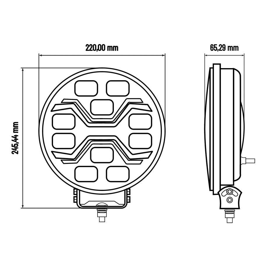 KAMAR X-SPIDER TOXIC L3440 LED tālās gaismas lukturis ar balto pozīcijas un oranžo brīdinājuma gaismu, 80/3/14W, 12/24V, 10+42LED, IP6K9K/IP6K8, 2,5m kabelis, ECE R10/R65/R148/R149, 2 gadu garantija