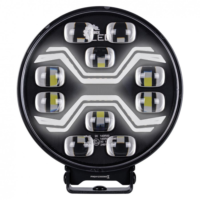 KAMAR X-SPIDER TOXIC L3440 LED tālās gaismas lukturis ar balto pozīcijas un oranžo brīdinājuma gaismu, 80/3/14W, 12/24V, 10+42LED, IP6K9K/IP6K8, 2,5m kabelis, ECE R10/R65/R148/R149, 2 gadu garantija