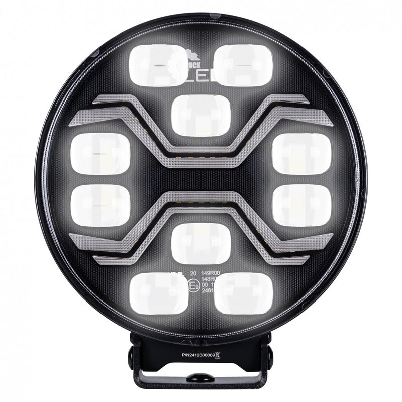 KAMAR X-SPIDER TOXIC L3440 LED tālās gaismas lukturis ar balto pozīcijas un oranžo brīdinājuma gaismu, 80/3/14W, 12/24V, 10+42LED, IP6K9K/IP6K8, 2,5m kabelis, ECE R10/R65/R148/R149, 2 gadu garantija