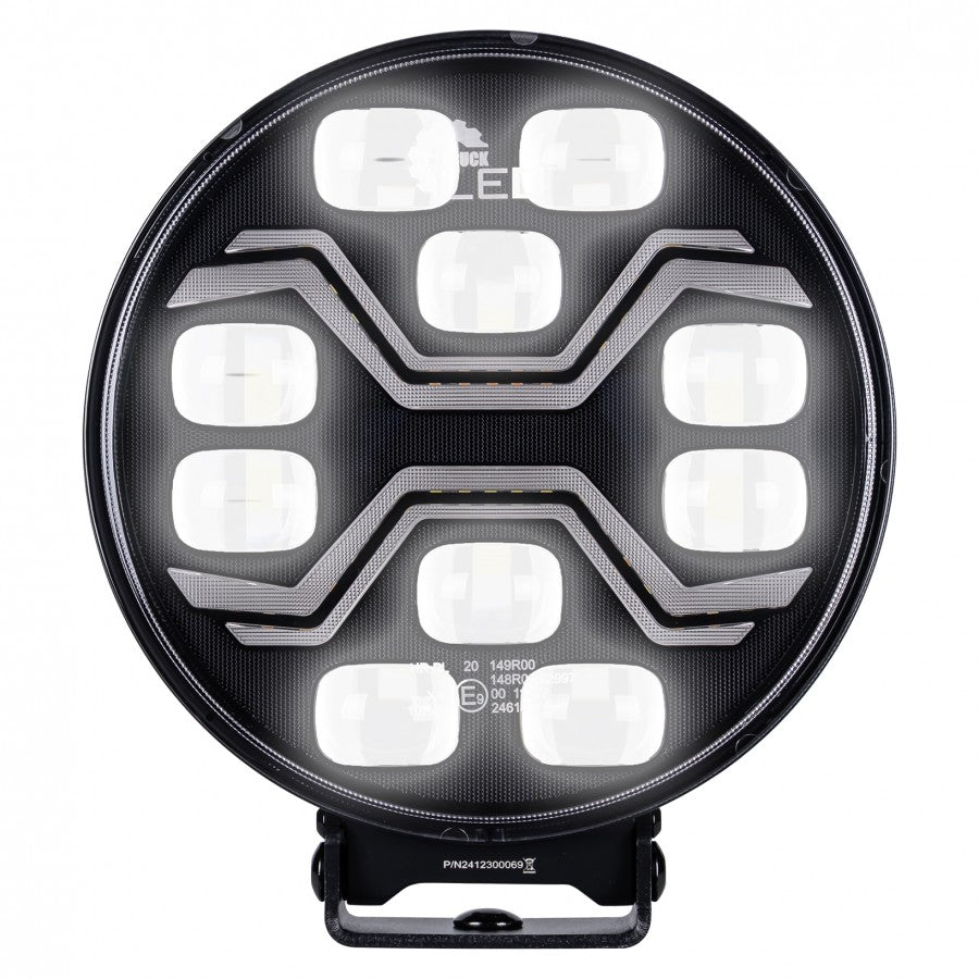 KAMAR X-SPIDER TOXIC L3440 LED tālās gaismas lukturis ar balto pozīcijas un oranžo brīdinājuma gaismu, 80/3/14W, 12/24V, 10+42LED, IP6K9K/IP6K8, 2,5m kabelis, ECE R10/R65/R148/R149, 2 gadu garantija