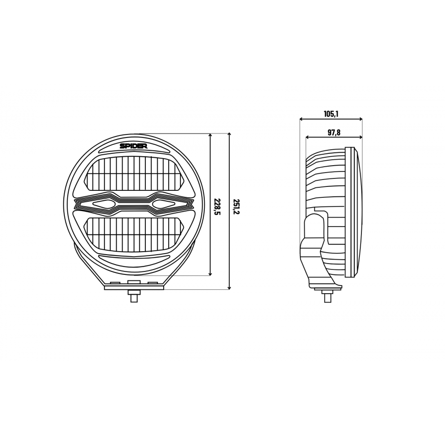 KAMAR X-SPIDER NINJA ROUND LED High-Beam Headlight L3442 100 W 12/24 V IP69K with strobe and position light