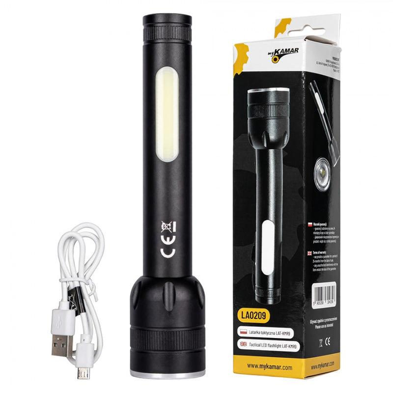 KAMAR Taktiskais LED lukturis LAT-KMR9 ar USB uzlādi un akumulatoriem 2 x 1200 mAh