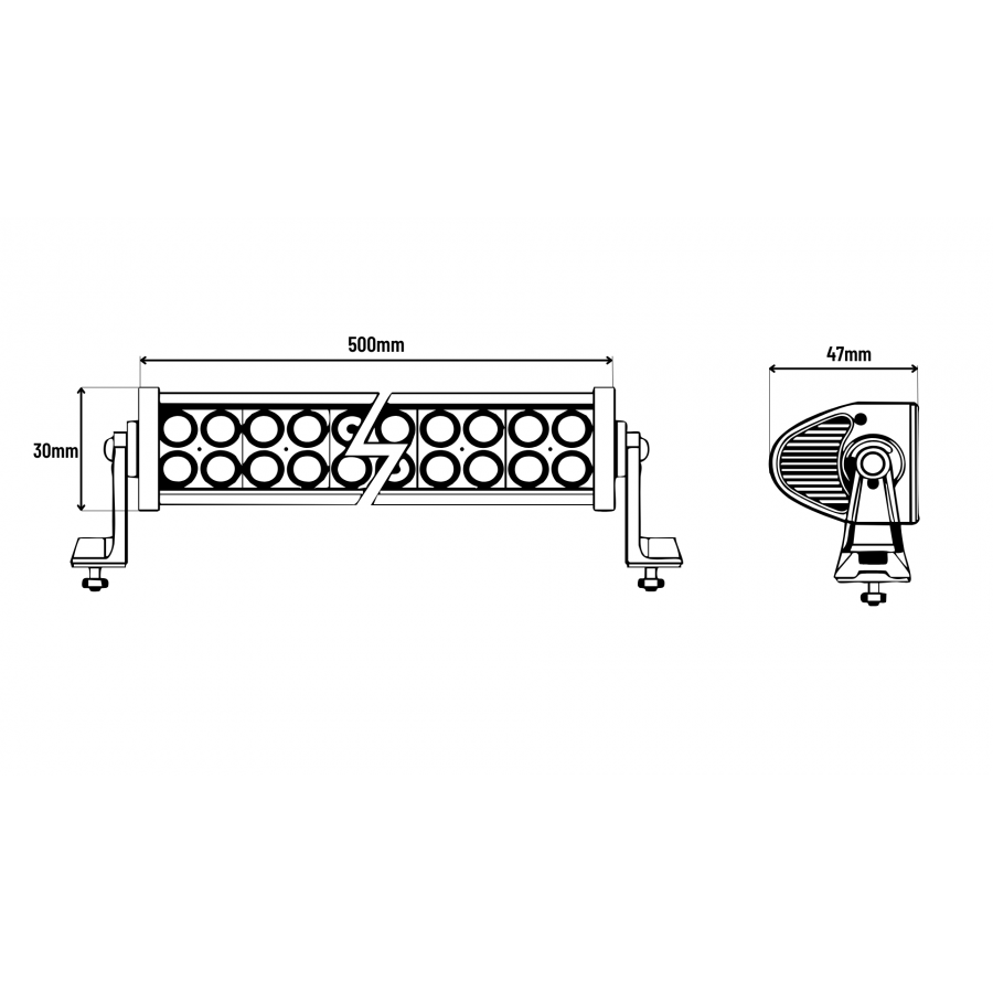 KAMAR LED darba gaismas panelis LB0121, 45 W, 3300 lm, 12/24 V, 60 LED, 500 × 30 mm, IP67