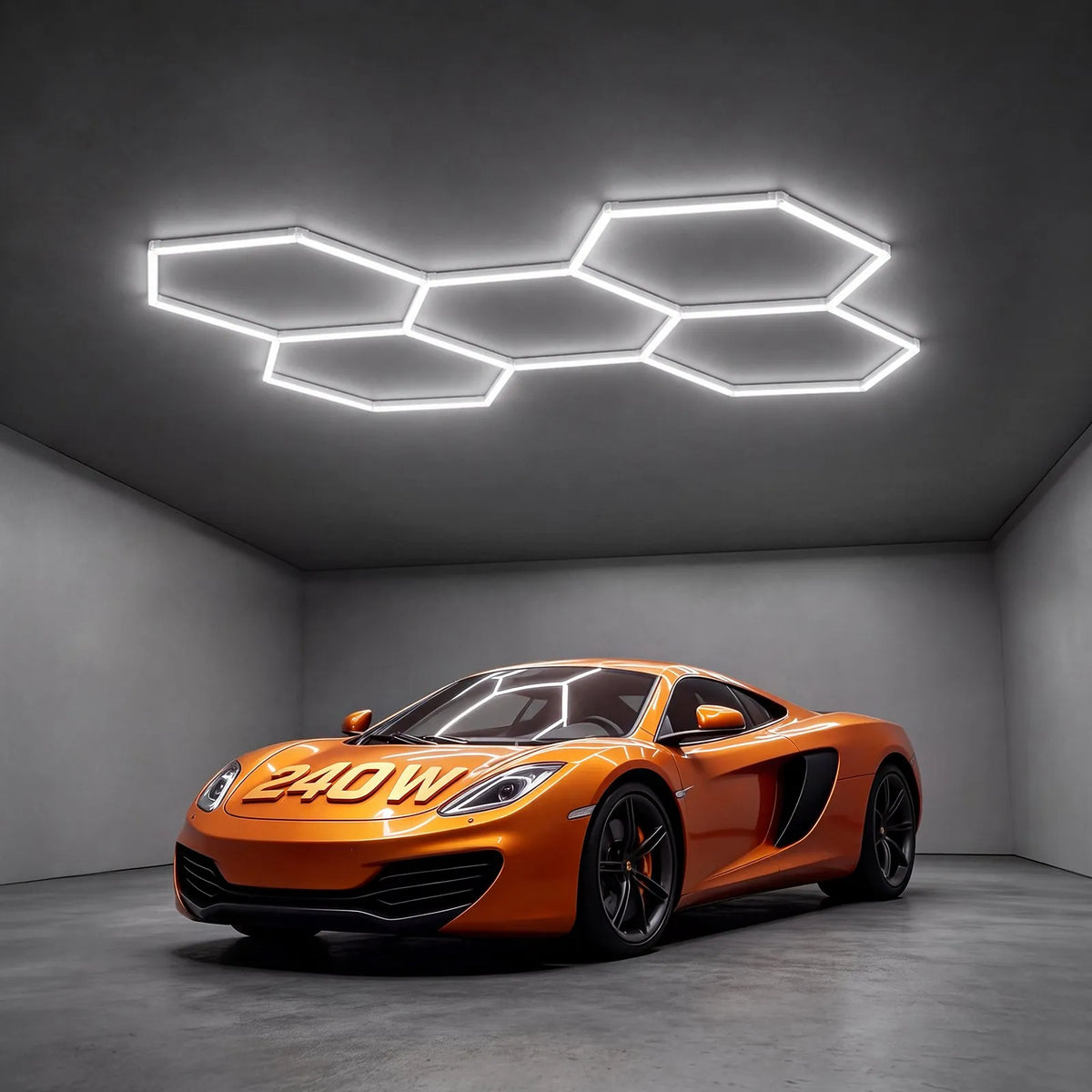 VEVOR sešstūru LED garāžas gaismeklis 240W, 28800lm, 6500K, 5 sekcijas