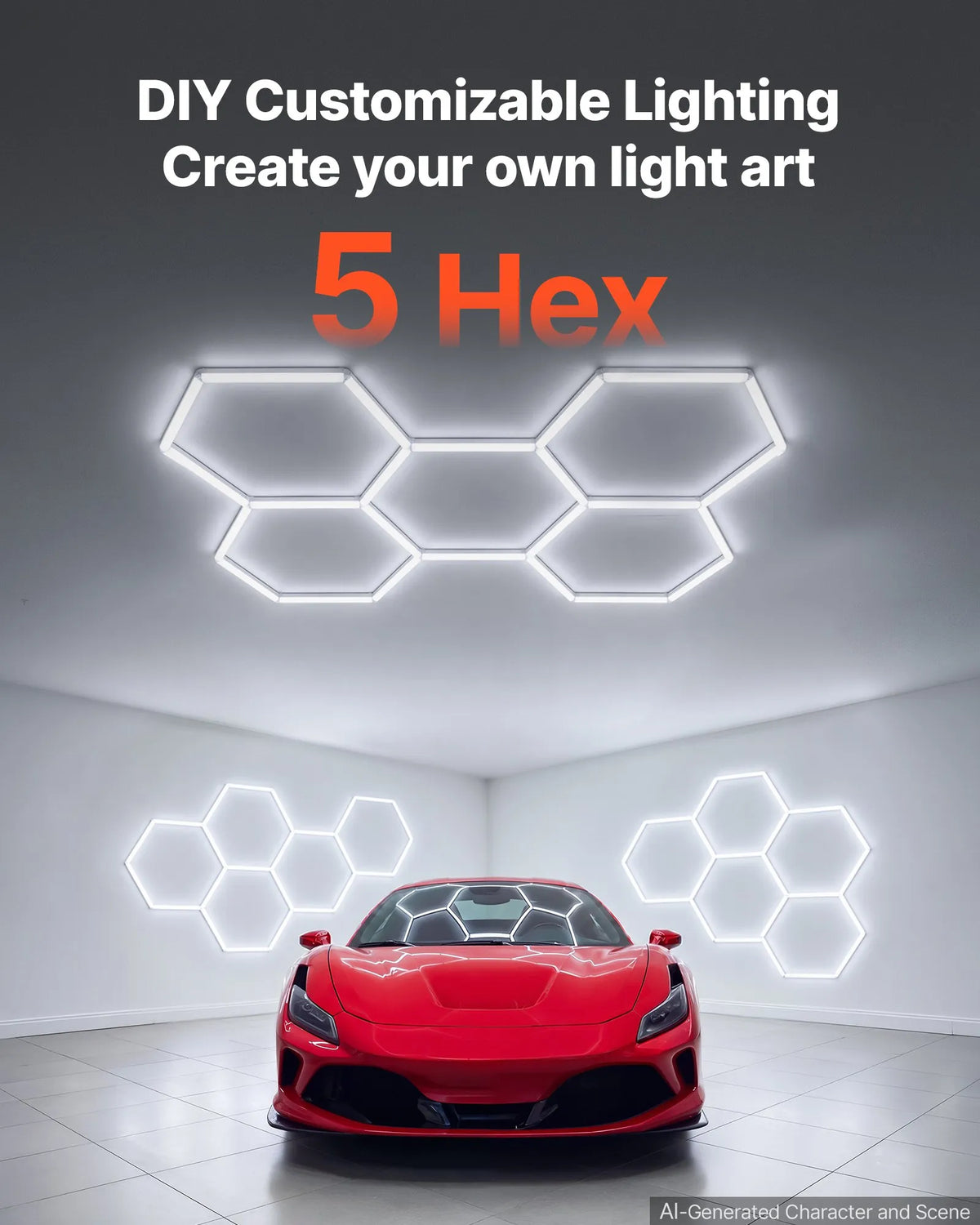 VEVOR sešstūru LED garāžas gaismeklis 240W, 28800lm, 6500K, 5 sekcijas