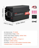 VEVOR 3500 W tīra sinusviļņa invertors 12 V DC uz 230 V AC ar LCD displeju, tālvadības pulti, USB, 2 AC un Type-C pieslēgvietām, piemērots kemperiem, kravas auto un kempingam
