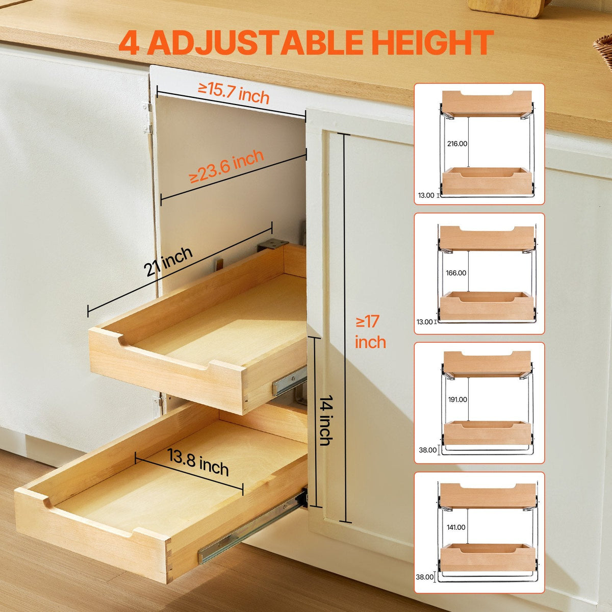 VEVOR 2 līmeņu izvelkamais skapja organizators, ar mīkstu aizvēršanu, izvelkams koka atvilktne 35,5 cm x 53,3 cm