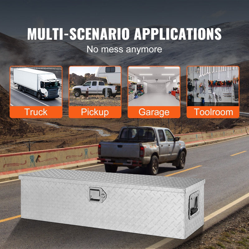 Smagās klases alumīnija instrumentu kaste 990×330×255 mm, sudraba krāsā, ar rokturi un slēdzeni, piemērota kravas automašīnām, treileriem un kemperiem