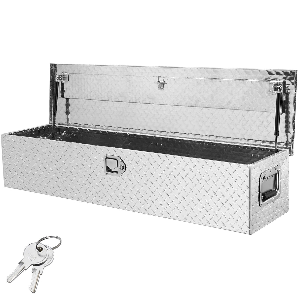 VEVOR smaga darba alumīnija instrumentu kaste, dimanta plāksne, sānu rokturis, slēdzene ar atslēgām, uzglabāšanas kaste pikapiem, RV un piekabēm, 122 x 38 x 38 cm, sudraba