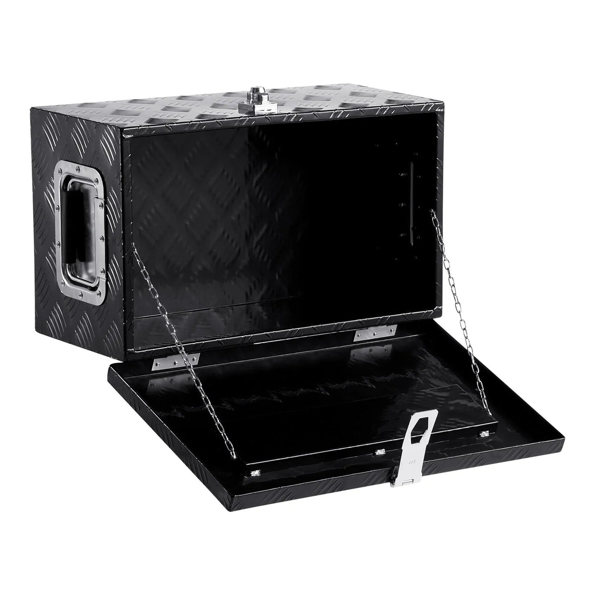 VEVOR smagās slodzes alumīnija kravas automašīnas instrumentu kaste, 508×304,8×241,3 mm rievota uzglabāšanas kaste ar sānu rokturi un slēdzeni ar atslēgām, melna, piemērota piekabēm, pikapiem un kemperiem