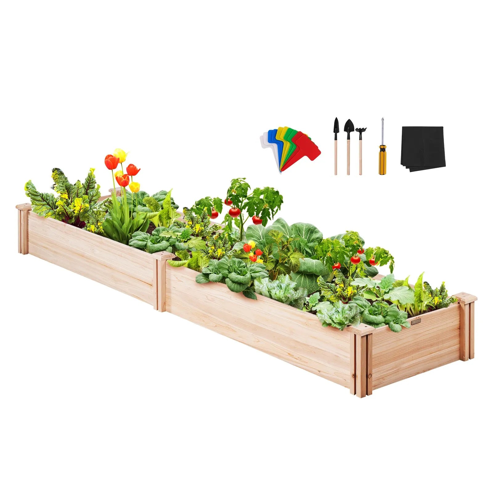 VEVOR paaugstināta dārza dobe 240,8 × 61 × 24,4 cm, koka stādīšanas kaste ar atvērtu pamatni ziedu, dārzeņu un garšaugu audzēšanai dārzā, pagalmā, terasē vai balkonā, burvuda krāsa