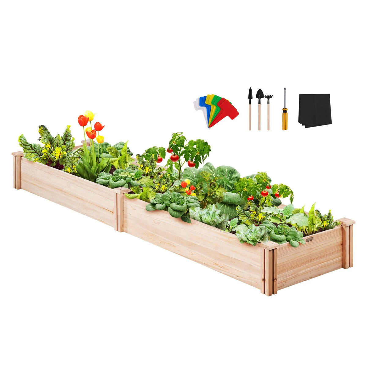 VEVOR paaugstināta dārza dobe 240,8 × 61 × 24,4 cm, koka stādīšanas kaste ar atvērtu pamatni ziedu, dārzeņu un garšaugu audzēšanai dārzā, pagalmā, terasē vai balkonā, burvuda krāsa