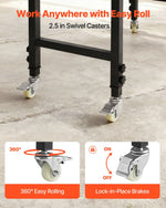 VEVOR regulējams darba galds uz riteņiem, slodze līdz 680 kg, 122 × 60 cm ozolkoka virsma, augstuma regulēšana 72,5–107,5 cm, izturīgs masīvkoka darba galds garāžai, darbnīcai, mājai un birojam