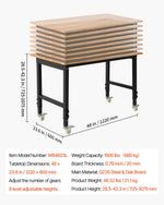 VEVOR regulējams darba galds uz riteņiem, slodze līdz 680 kg, 122 × 60 cm ozolkoka virsma, augstuma regulēšana 72,5–107,5 cm, izturīgs masīvkoka darba galds garāžai, darbnīcai, mājai un birojam