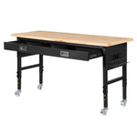 VEVOR regulējams darba galds 1524 mm, slodze līdz 680 kg, darba galds ar atvilktni, elektrības rozeti, riteņiem un perforēto instrumentu paneli, izturīga ozolkoka virsma, piemērots garāžai, darbnīcai, birojam un mājai