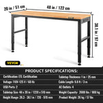 VEVOR height-adjustable workbench 1220 × 500 mm, with socket