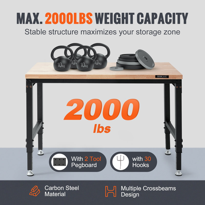 Рабочий стол VEVOR с регулируемой высотой 122 см x 61 см с розеткой