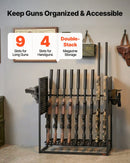 VEVOR tērauda ieroču statīvs brīvi stāvošs, iekštelpu statīvs 9 šautenēm vai bisēm un 4 pistolēm ar magazīnas turētāju, izturīgs uzglabāšanas un eksponēšanas risinājums mājai un garāžai