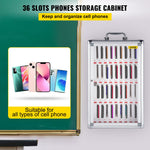 VEVOR 32x20x51 cm mobilo telefonu glabāšanas skapis, 36 nodalījumi, ar rokturi, montējams pie sienas klasēs, birojos, sporta zālēs u.c.