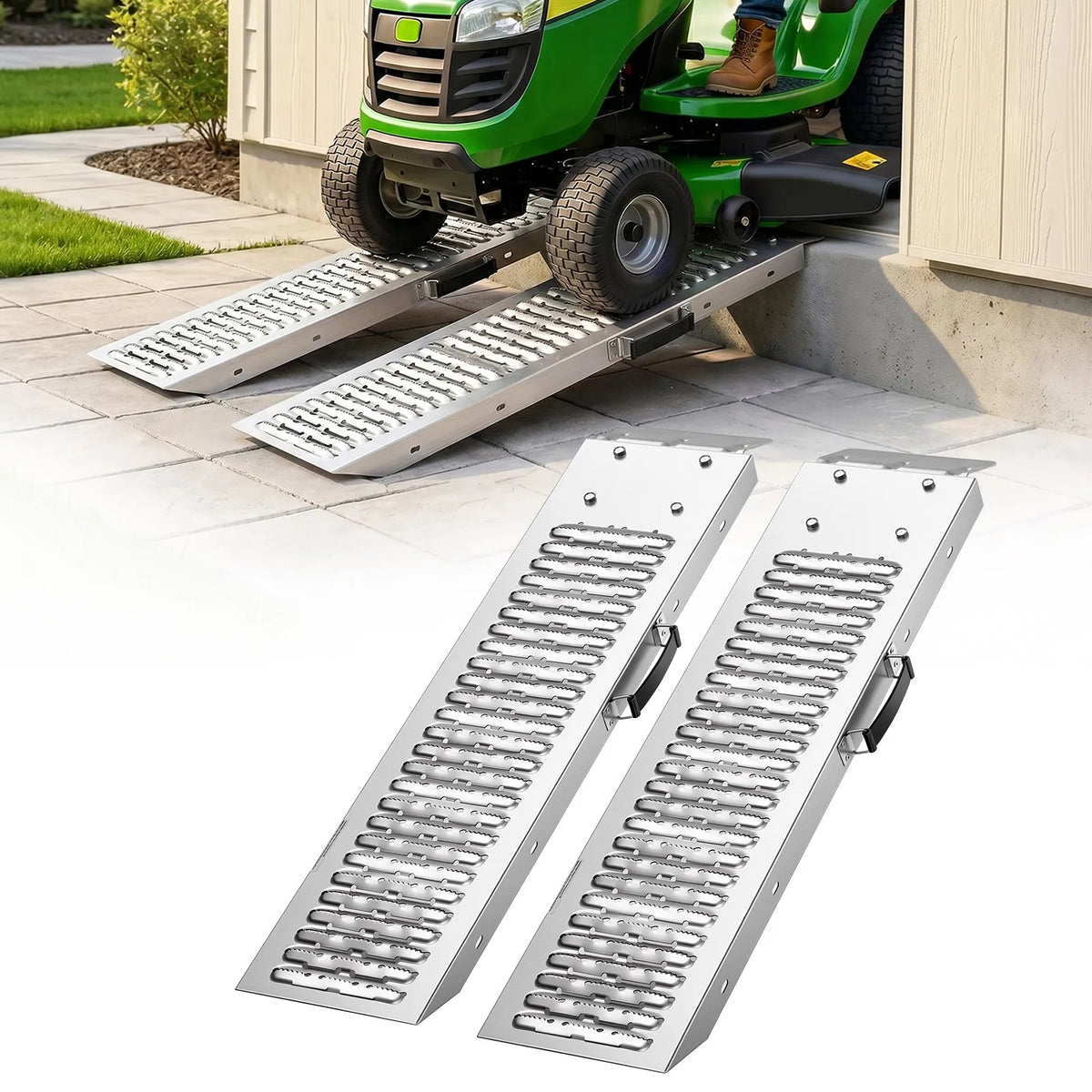 VEVOR piekabes uzbrauktuves, 2 gab., 985 × 225 mm, tērauda uzbraukšanas rampas ar neslīdošu virsmu, kravnesība 544 kg, motocikliem, zāles pļāvējiem, traktoriem un ratiem