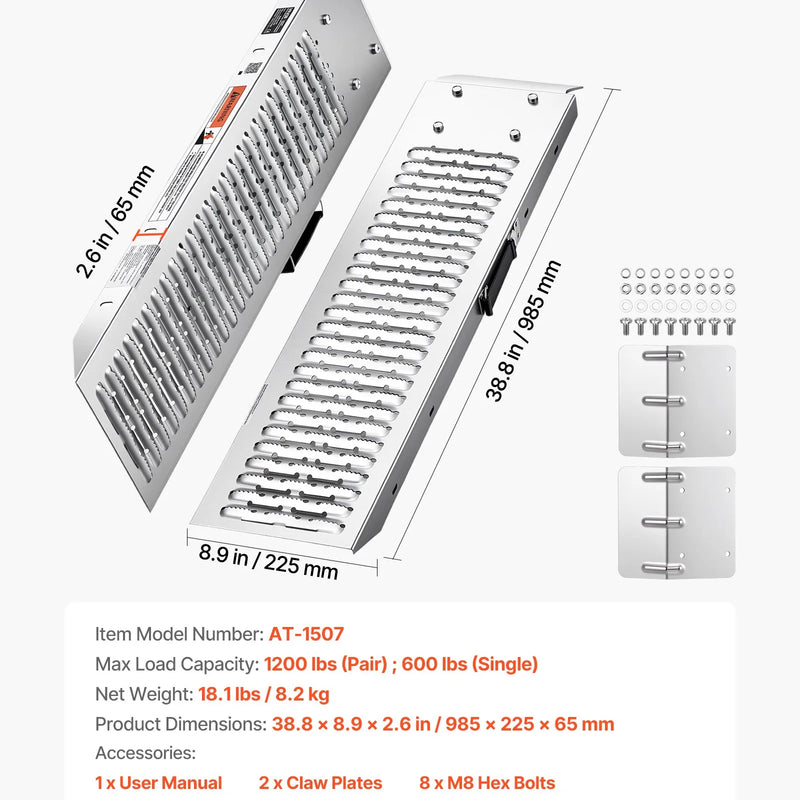 VEVOR piekabes uzbrauktuves, 2 gab., 985 × 225 mm, tērauda uzbraukšanas rampas ar neslīdošu virsmu, kravnesība 544 kg, motocikliem, zāles pļāvējiem, traktoriem un ratiem